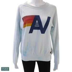 Aviator Nation Rainbow Stripes Tie Dye AV Logo Crewneck Sweatshirt Blue Size XS